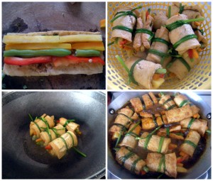 cac buoc thuc hien mon chay tau hu cuon rau cu sot nuoc tuong